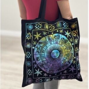 🆕 Tie Dye Zodiac Cotton Tote Bag in Black [18”x18”]